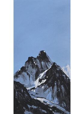纯手绘简约现代雪山风景玄关挂画