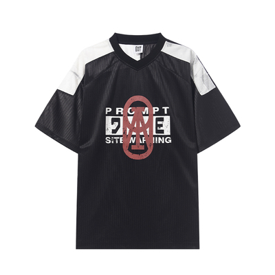 拼色肌理运动感假两件印花球衣