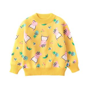 【清仓】小猪佩奇女童毛衣加绒厚秋冬季宝宝一体绒针织打底衫套头
