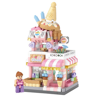 LOZ迷你街景微颗粒积木冰淇淋店照相馆咖啡馆鲜花店商业店铺 玩具