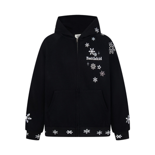 SREK新款卡通风雪花连帽开衫卫衣外套男女宽松拉链外套白色情侣款