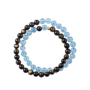 海蓝宝金曜石五行补水手串女天然水晶手链足金小金珠新中式手饰品