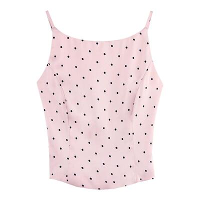 波点吊带缎面半身裙套装