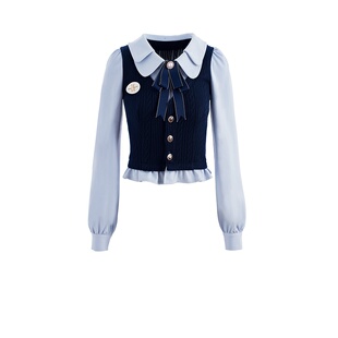 维斯塔见习生 学院风减龄假两件针织上衣+伞裙半身裙套装