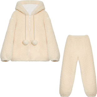 Bananagirl睡衣女冬新款复合连帽加厚保暖家居服可外穿珊瑚绒冬套