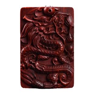 小叶紫檀木龙牌吊坠挂件雕刻龙木质飞龙在天手把件项链红木男女款