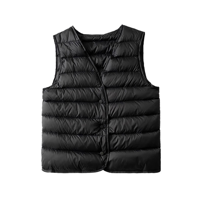 黑色百搭V领轻薄短款羽绒棉马甲女内搭棉服内胆保暖背心~清仓特价