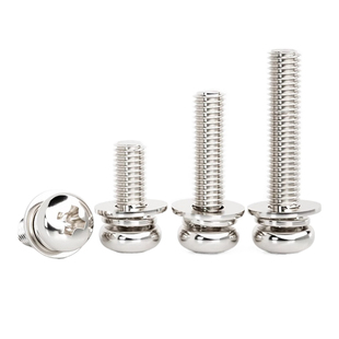 镀镍三组合螺丝十一字盘头圆头机钉GB9074.8十字带垫组合螺钉镍色