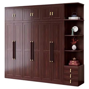 新中式乌金木实木衣柜大容量卧室储物衣橱四门五门现代简约柜子