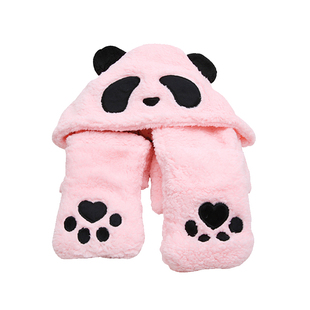 新款无耳朵连帽围巾一体三件套女冬学生时尚加厚保暖羊绒可爱纯色