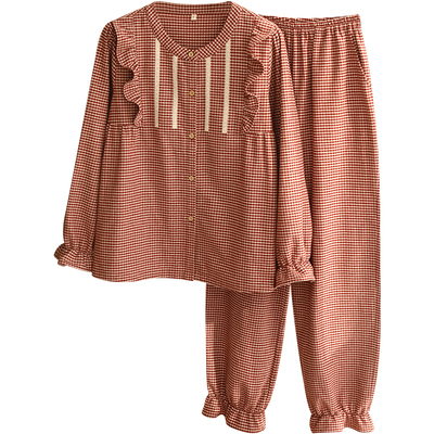 秋冬季全棉睡衣女2025新款甜美少女圆领纯棉长袖家居服套装可外穿