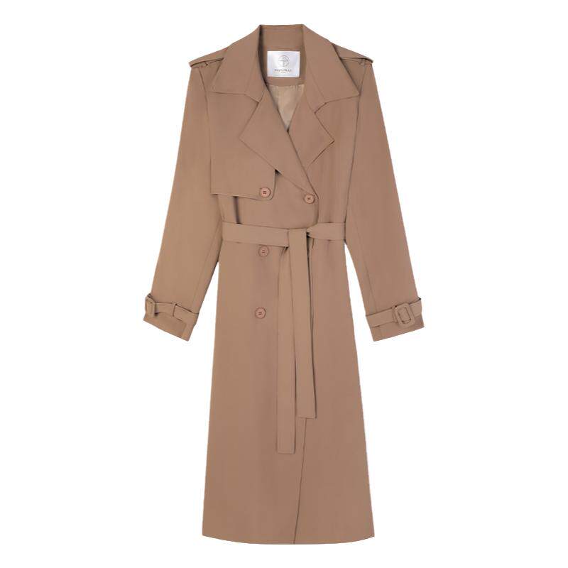 PAPERLLL长款黑色风衣女款2025新款春秋休闲外套收腰高个子大衣