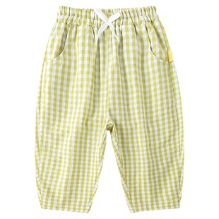 宝宝裤子夏季男童空调裤薄款女童长裤夏装儿童格子裤夏款休闲裤潮