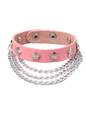 金属链条五星铆钉手链粉色皮手环