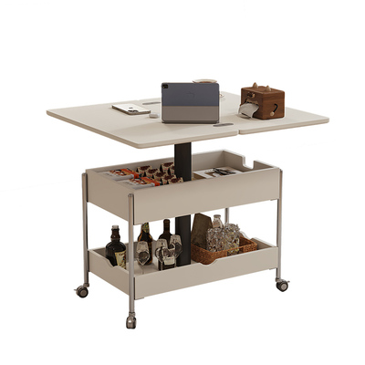 奶油风可移动升降折叠白色边几