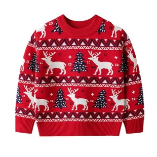 圣诞节亲子装秋冬季红色毛衣2023新款一家三四口母女针织衫外套