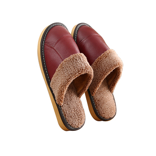 冬季皮拖鞋男女居家保暖室内真皮棉拖鞋防滑厚底地板情侣牛皮拖鞋