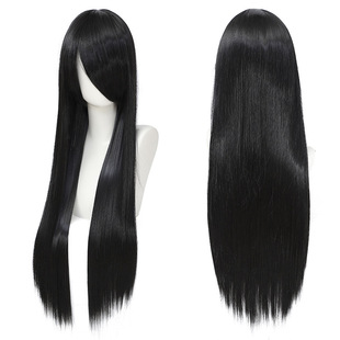 漂流家 动漫彩色万用中长直假发头套cos黑白银棕红高温丝毛胚80cm