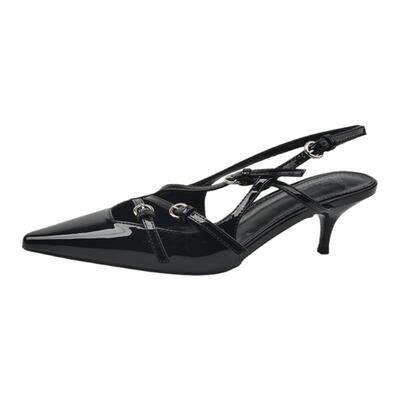 2025新款小猫跟女鞋尖头黑色高跟鞋配裙子单鞋绝美miu*细高跟鞋女