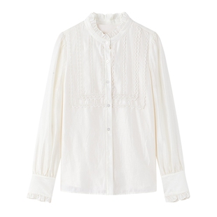 秋水伊人白色衬衫女2026春季新款气质蕾丝轻奢减龄洋气爆款上衣