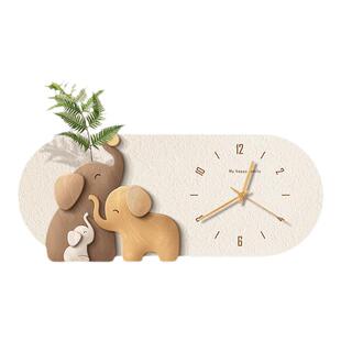 餐厅装饰画钟表创意大象立体轻奢高级感餐桌墙面挂画时钟客厅壁画