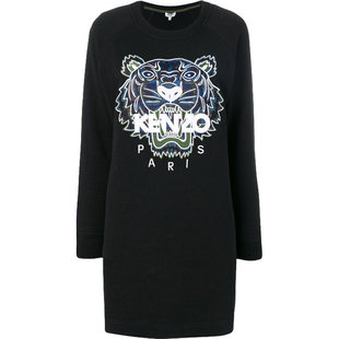 KENZO/高田贤三【断码】蓝绿撞色虎头刺绣圆领连衣裙女2RO870