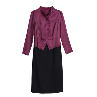 轻奢红色长袖假俩长袖收腰显廋气质女连衣裙高级感2026新款妈妈装