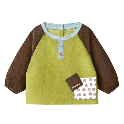 KK树纯棉防水宝宝吃饭围兜反穿儿童围裙灯芯绒罩衣幼儿园防脏饭兜