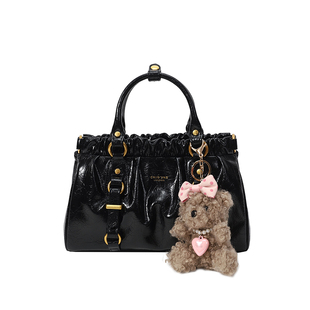 南风Chio2nd 黑皮大小姐托特包复古褶皱手提包包女通勤单肩斜挎包