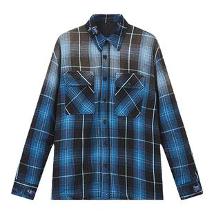 【PacShop】.pac 蓝/灰格纹Sunfade水洗土布破坏翻领衬衫棉服