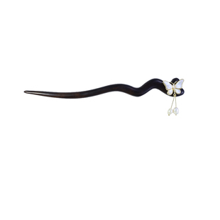 新中式黑檀木蝴蝶发簪高级感现代简约盘发簪子女古风旗袍汉服头饰