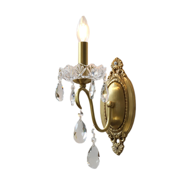 洛西复古欧式风楼梯全铜水晶壁灯