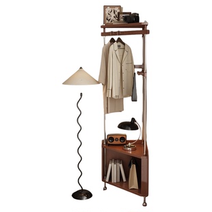 转角置物架墙角衣帽架卧室落地挂衣架床头柜一体角落收纳架拐角柜