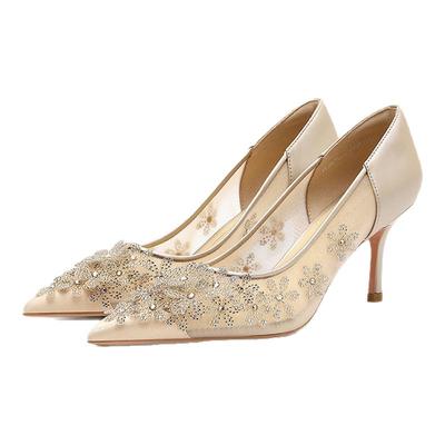 诺贝达网纱亮片婚礼鞋