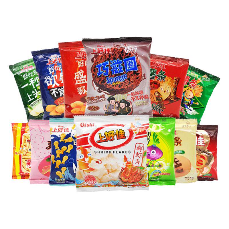 上好佳鲜虾片薯片小包装薯条5毛小零食小吃办公室休闲食品大礼包
