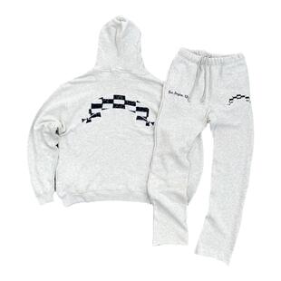 ASKYURSELF棋盘格梵文破坏糜烂水洗连帽休闲运动卫衣卫裤长裤套装