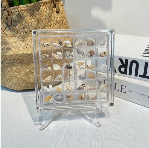 收纳盒小金豆展示首饰贝壳石头标本迷你磁吸亚克力透明收纳框摆件