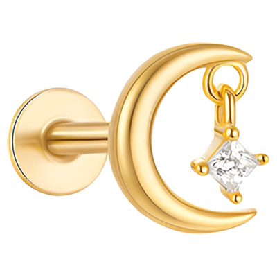 925镀金锆石月牙平底耳钉不硌耳