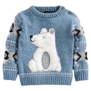 现货英国NEXT童装秋冬男童男宝宝苏格兰花纹毛领针织衫婴儿毛衣