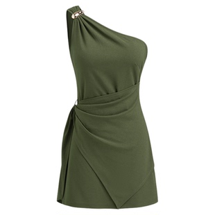 CIDER 金属装饰垂坠斜肩短款无袖吊带连衣裙114618652