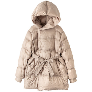 感时尚博主款中长款连帽系带版型好看厚实保暖不臃肿羽绒服女