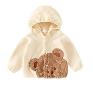 婴儿加绒外套连帽秋冬季儿童外套男女童开衫冬装加绒奥利绒双面绒