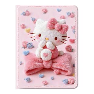 适用苹果ipad11保护套ipadair7凯蒂猫ipadpro毛绒ipadmini6平板壳10带笔槽ipad9可爱8卡通air5迷你4粉色3女生