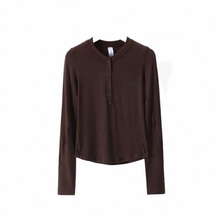 luqi Lulu春夏Hold Tight Henley休闲舒适瑜伽运动纽扣长袖亨利衫