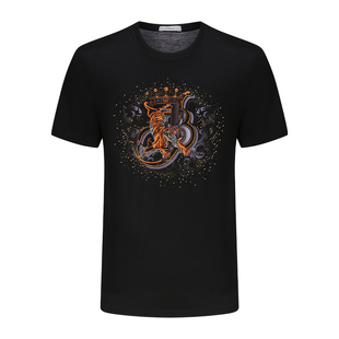 宾度男装春夏季男士组合元素渐变烫钻休闲短袖T恤男圆领纯棉上衣