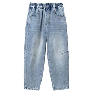 男童裤子儿童牛仔裤软浅蓝色春秋新款男孩直筒裤青少年运动裤宽松