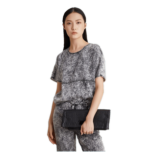 Pukka蒲牌短袖女夏季上衣宽松休闲圆领套头设计感衬衫女