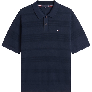 Tommy26春夏新款男装条纹提花肌理感轻薄短袖POLO衬衫领针织衫