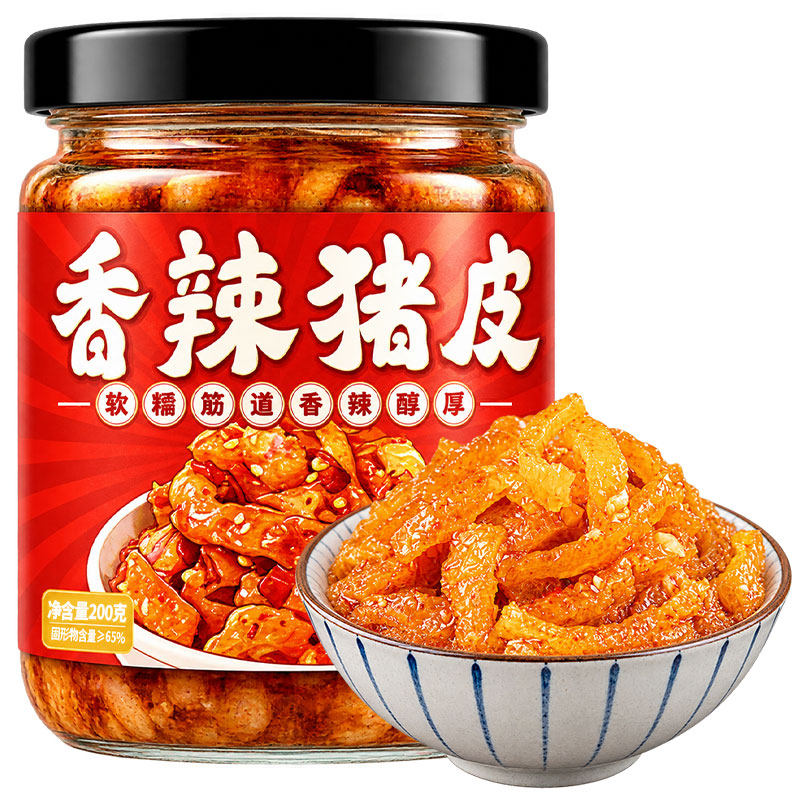 香辣猪皮拌面拌饭酱瓶装下饭菜开胃味佐餐喝粥夹馍开盖即食家用