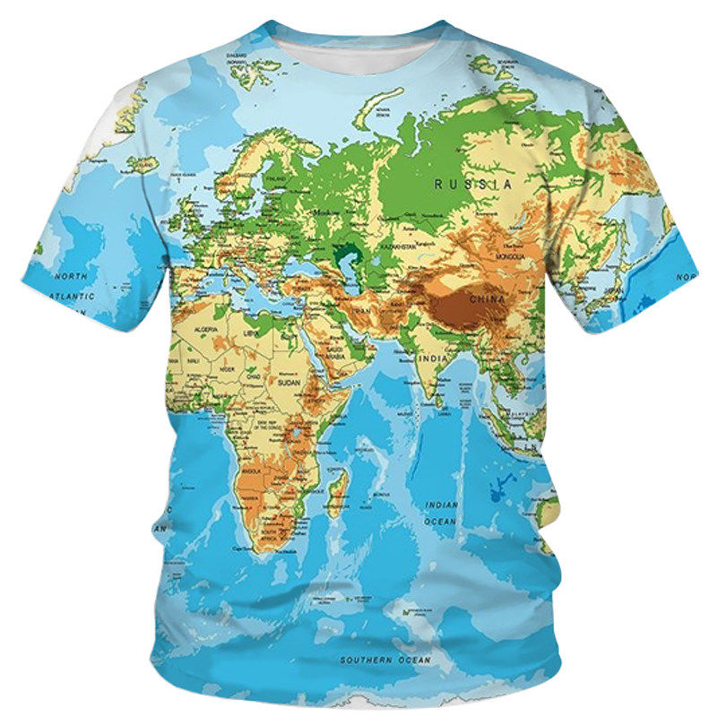 夏季男3D立体中国世界地图T恤